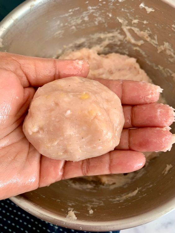 Step 1.1: Grease your palms and shape the mixture into large, round balls (tennis ball-sized)