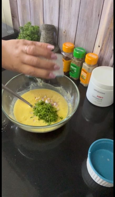 Step 1.1: Add onion and coriander leaves and give it a mix
