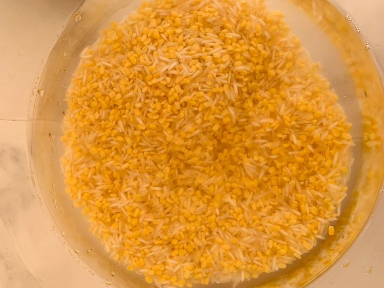 Step 1.1: Rinse the rice and moong dal thoroughly until the water runs clear
