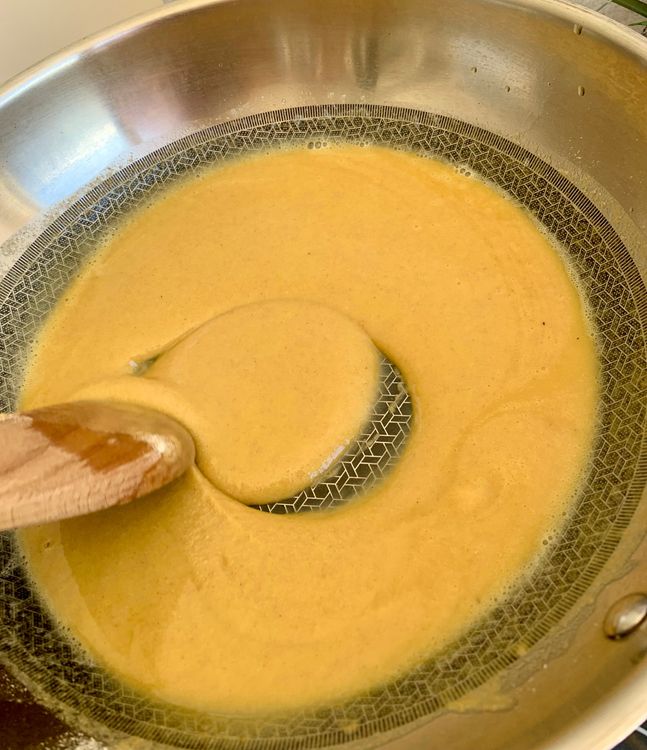 Step 1.1: Continue stirring to achieve even browning and prevent the wheat flour (atta) from burning