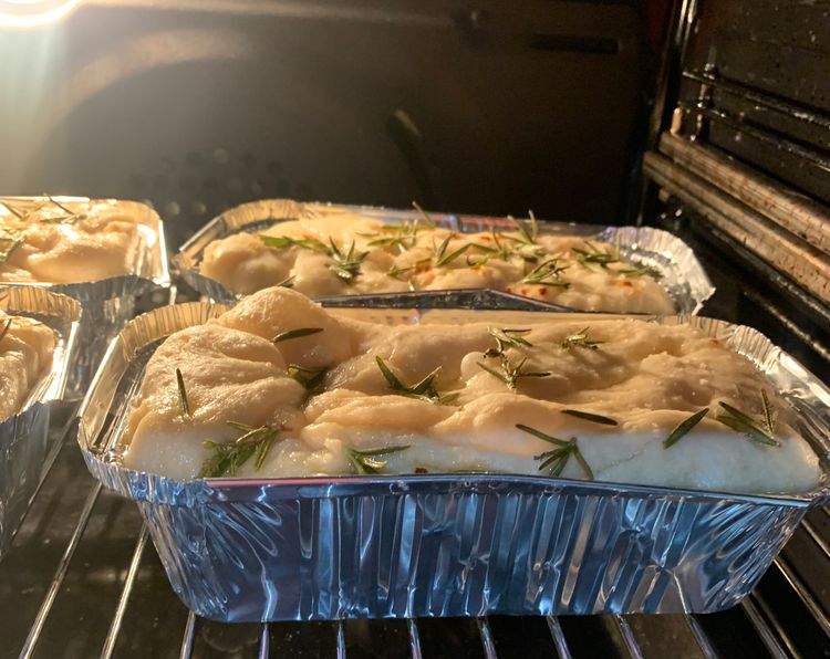 Step 1.1: Bake the focaccia in the preheated oven for about 20-25 minutes, or until it turns golden brown on top