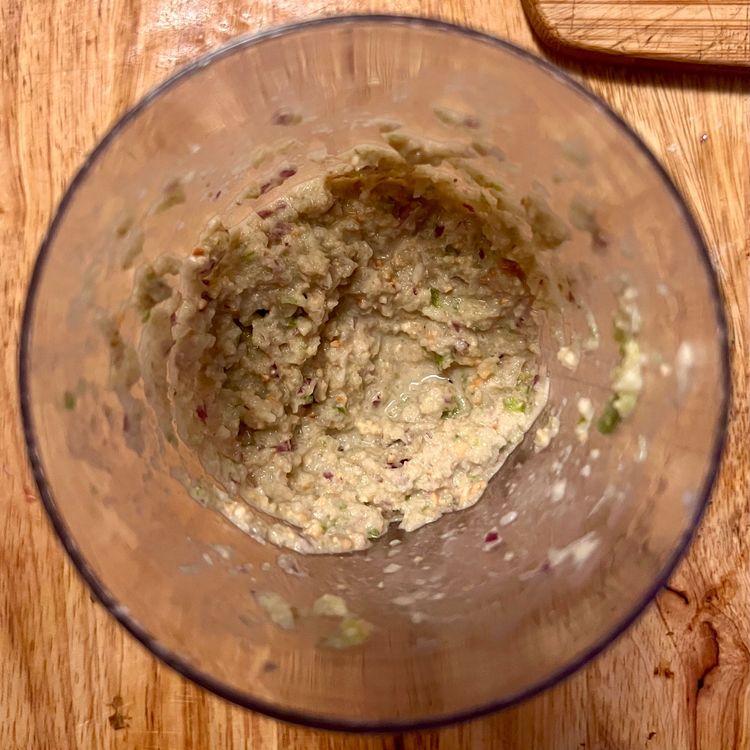 Step 1.2: While the zucchini is weeping, start on the onion paste