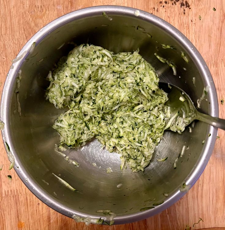 Step 1.3: Once the zucchini is done weeping, place on a clean, dry tea towel