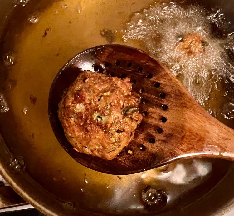 Step 1.1: When done to your liking, take out of the oil with a slotted spoon, and place on a paper-towel lined plate