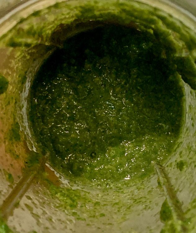 Step 1.2: Grind mint leaves, green chillies, ginger, garlic cloves, tamarind pulp, and 1/2 tsp salt in a grinder jar to form a smooth paste