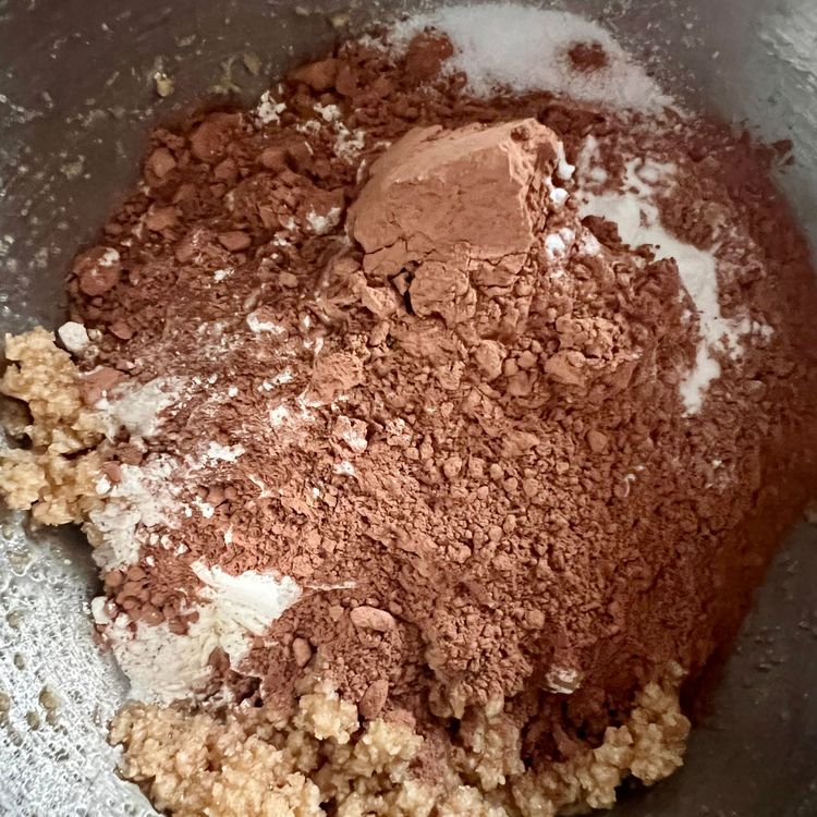 Step 1.1: Add the flour, cocoa powder, baking soda, and salt