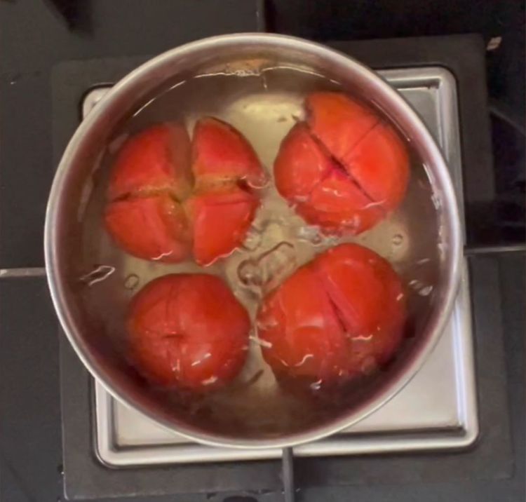 Step 1.1: Blanch the tomatoes and remove skin