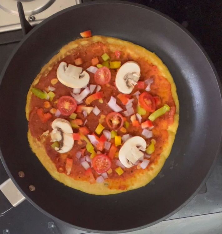 Step 1.2: Add pizza puree followed by vegetables