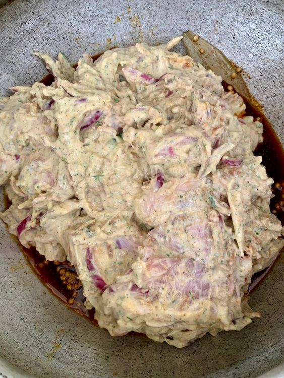 Step 3.1: Immediately add the marinated chicken along with all the marinade