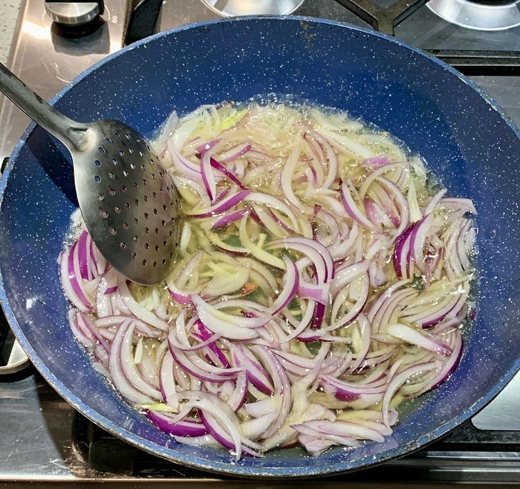 Step 2.1: In a pan, heat oil over high heat