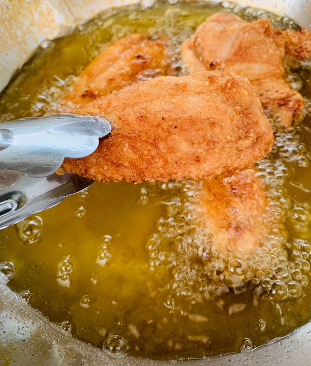 Step 3.1: Fry in batches on medium-high heat until golden and crispy