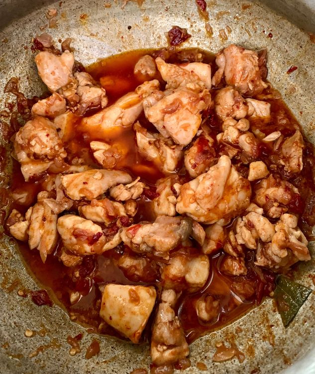 Step 1.1: Add salt, cumin powder, bay leaves, cinnamon sticks and the Kashmiri chilli paste