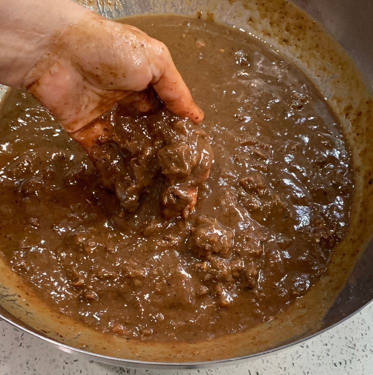 Step 1.1: Soak the tamarind pulp in a bowl with 2 cups of warm water for 30 minutes or until it softens