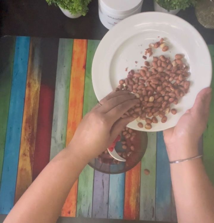 Step 1.1: Add roasted peanut powder into the sabudana
