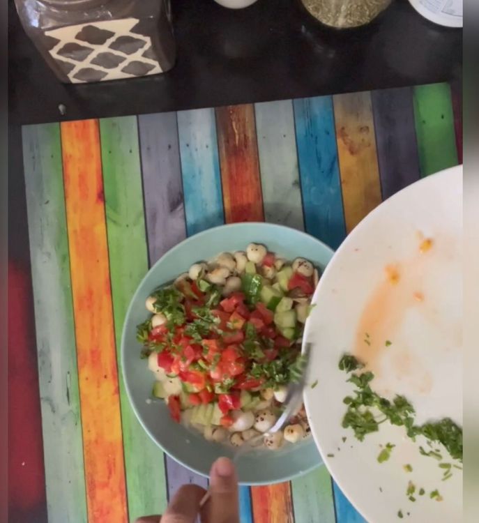 Step 1.1: Add vegetables like cucumber ,tomato and dhaniya
