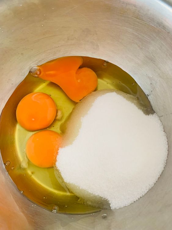 Step 3.1: In another large bowl, whisk the eggs and sugar until pale and frothy