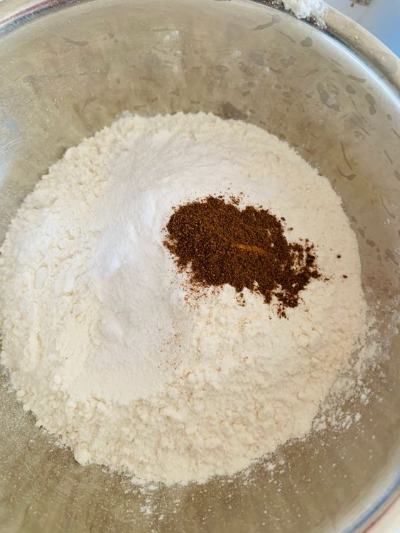 Step 2.1: In a bowl, combine flour, baking powder, baking soda, and cinnamon powder