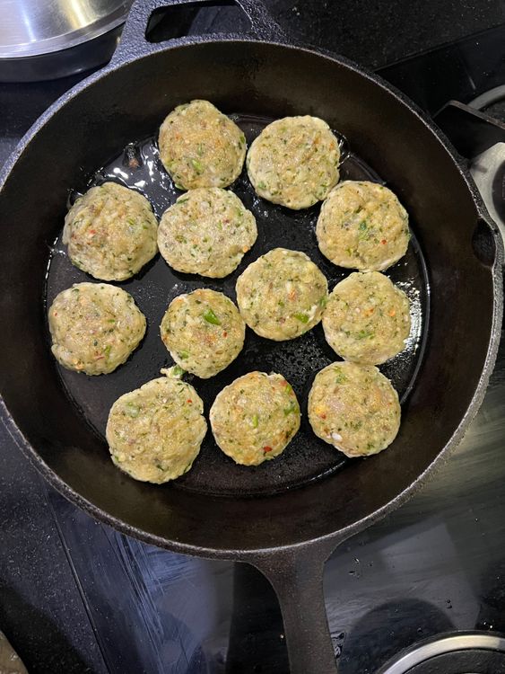 Step 1.1: Shallow fry the patties in a cast iron pan