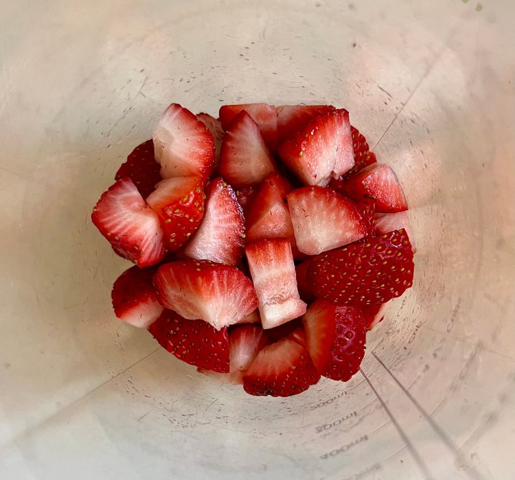 Step 1.1: Take a cup’s worth of sliced strawberries