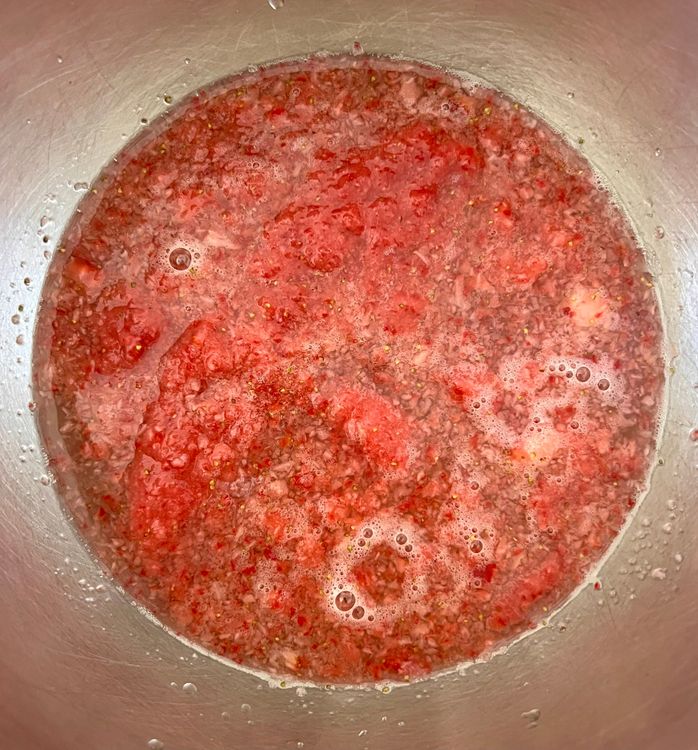 Step 1.1: In a medium-sized bowl, add your pureed strawberries, the sugar syrup, and the lemon juice