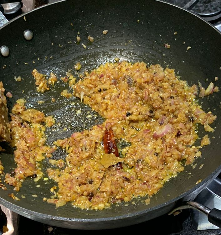 Step 1.2: Add ground onions and cook for 7-8 minutes until golden brown