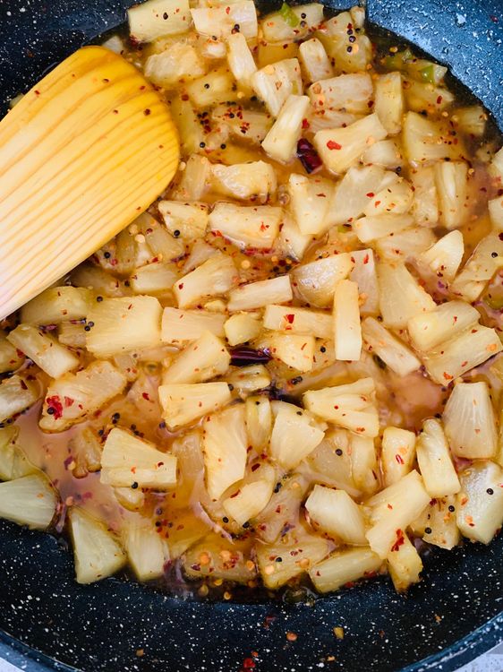 Step 1.1: Stir in brown sugar, chilli flakes, and vinegar