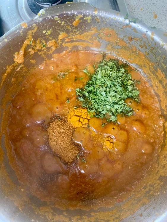Step 2.1: Add turmeric, [channa masala](https://www
