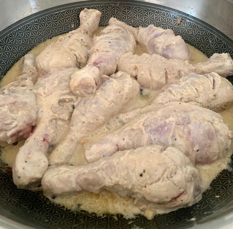 Step 1.1: Turn up the heat to high and add the marinated chicken to the pan