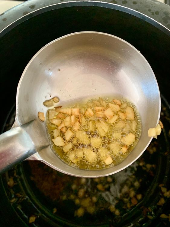 Step 3.1: Add ginger and garlic; sauté until fragrant