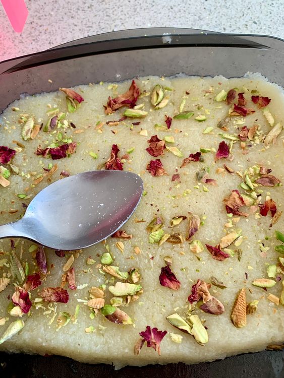 Step 1.1: Sprinkle chopped pistachios (or rose petals/other nuts) on top