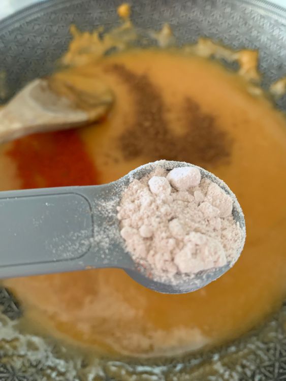 Step 1.1: Add the red chilli powder, black salt and roasted cumin powder to the melted jaggery and cook for a minute