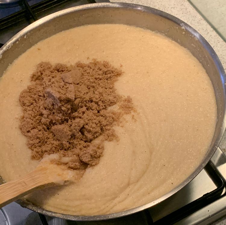 Step 1.1: Add the brown sugar and stir thoroughly