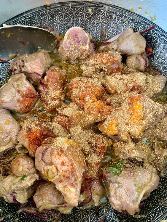 Step 3.1: Add turmeric, Kashmiri red chilli powder, and coriander powder