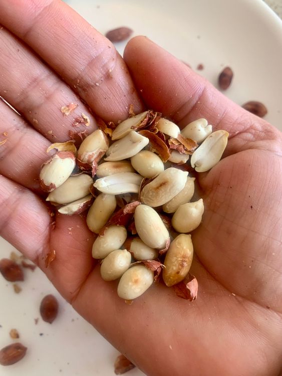 Step 2.2: In the same pan, roast the peanuts until golden