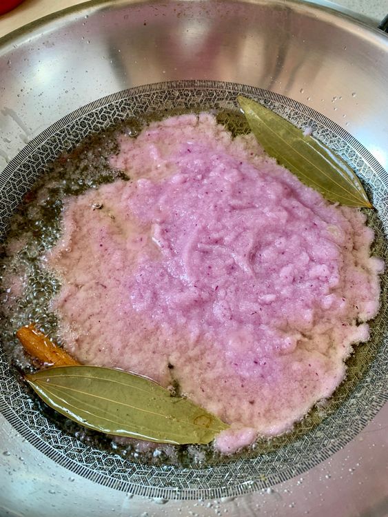 Step 3.1: Add onion paste and cook until the moisture evaporates and the oil starts to separate