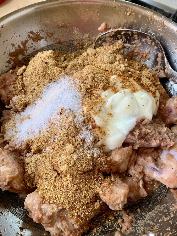 Step 3.1: Add whisked yogurt, the prepared spice mix, and salt