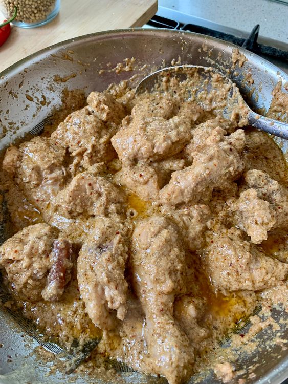Step 3.2: Add whisked yogurt, the prepared spice mix, and salt