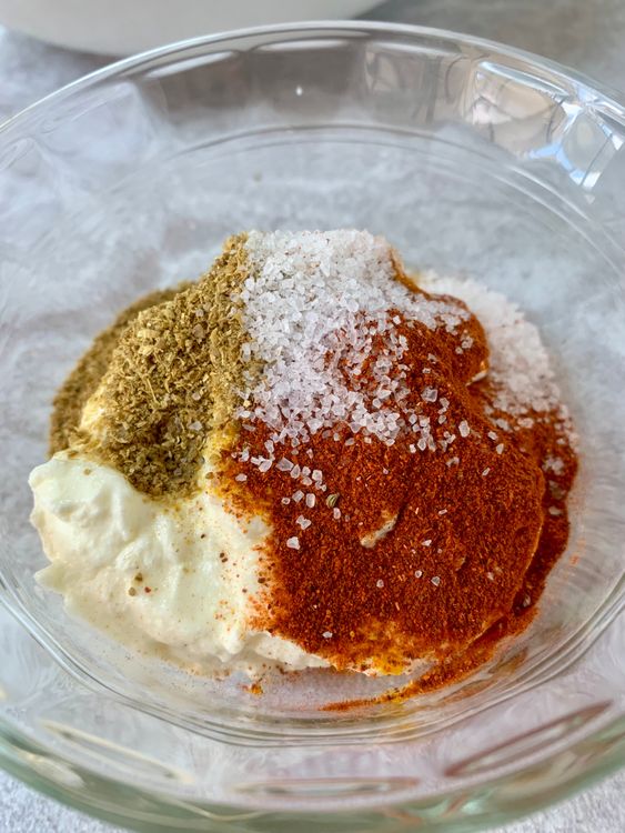 Step 1.1: In a small bowl, whisk curd with turmeric, coriander powder, chilli powder, and salt/sendha namak