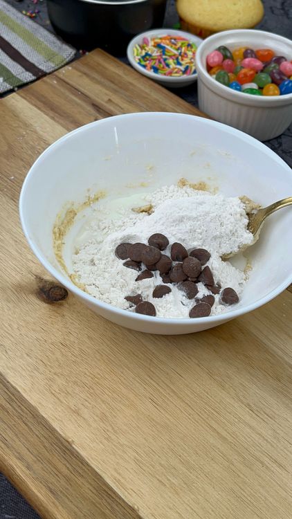 Step 1.1: Mix in salt, brown sugar, and white sugar to the flour