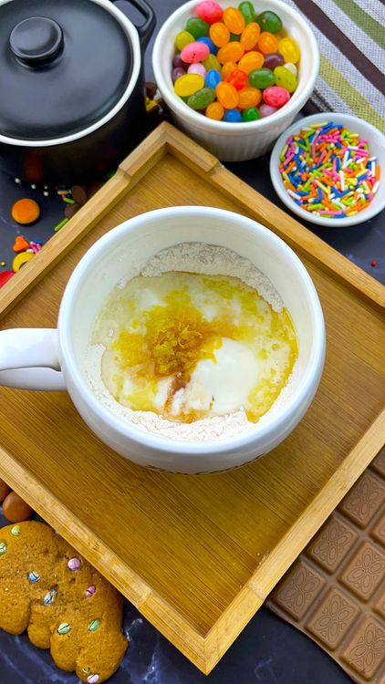 Step 1.1: Add melted butter, oil, yogurt, lemon juice, vanilla, and lemon zest