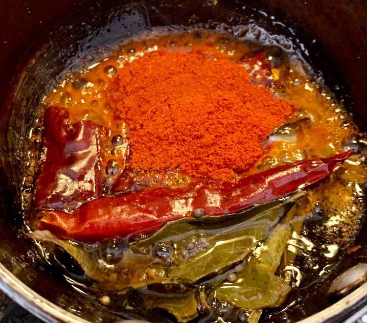 Step 2.1: Add red chilli powder and stir and let it cool to room temperature