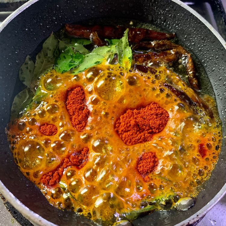 Step 3.1: Turn off the flame and add Kashmiri Red Chilli Powder and mix well