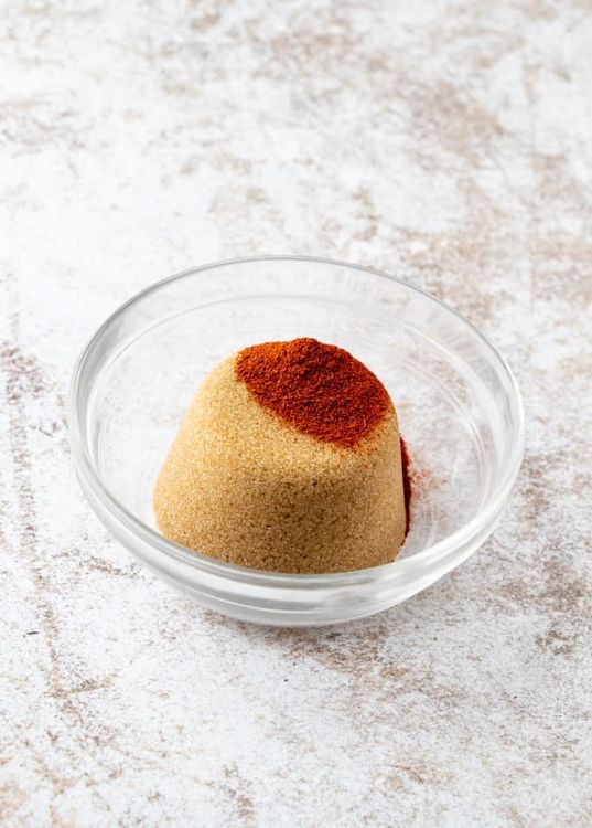 Step 1.1: In a small bowl, combine the brown sugar and cayenne pepper