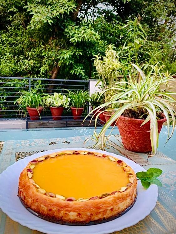 Step 6.1: Place on a serving plate and spread the mango sauce generously over the top