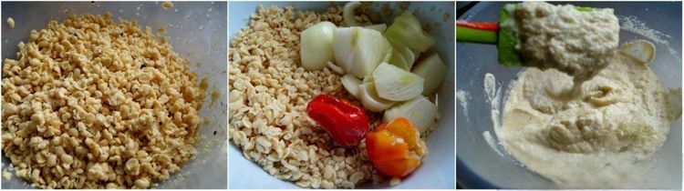 Step 1.1: Blend peeled beans with onions, scotch bonnet and water to form a thick batter
