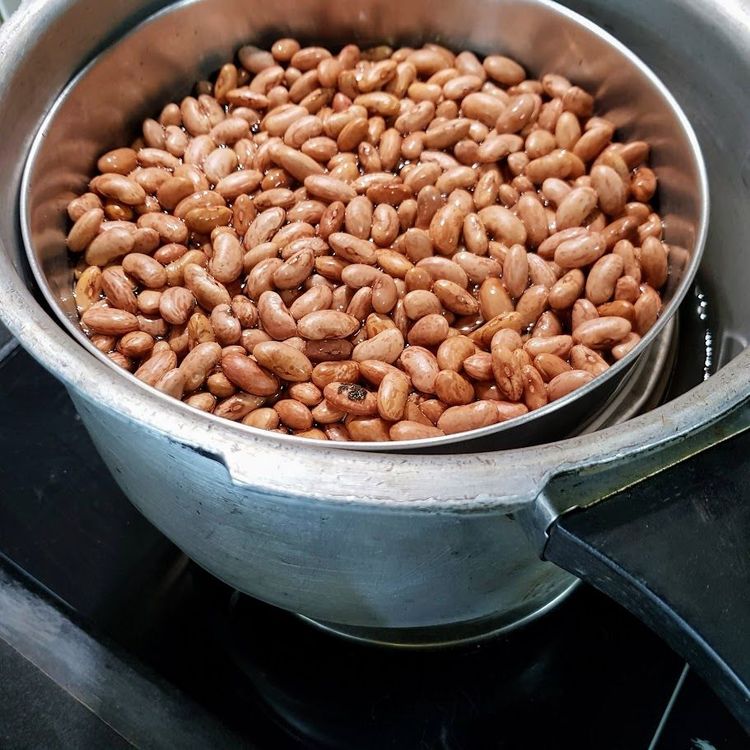Step 1.1: Next day rinse and pressure cook beans in 3 cups water for 40 minutes until soft