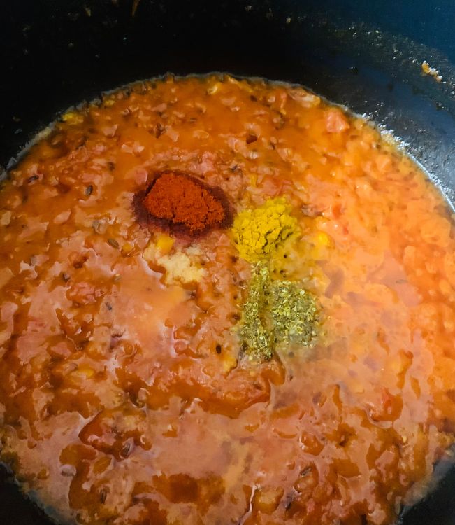 Step 3.1: Add red chilli powder, turmeric, and coriander powder