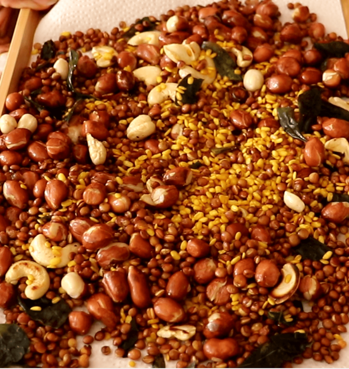 Step 3.1: Once all the roasted ingredients have cooled completely, transfer them to a large mixing bowl