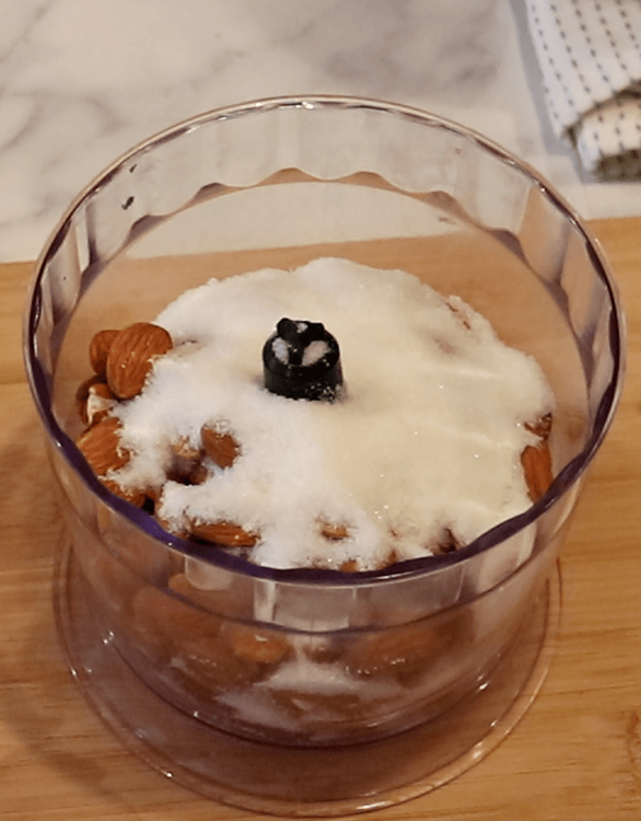 Step 1.1: In a food processor or mixer, pulse the almonds and sugar until the almonds are finely ground