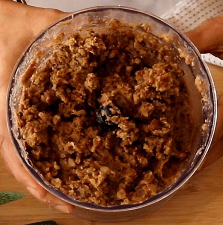 Step 1.1: Add the cooled chickpeas to a grinder and pulse into a coarse paste